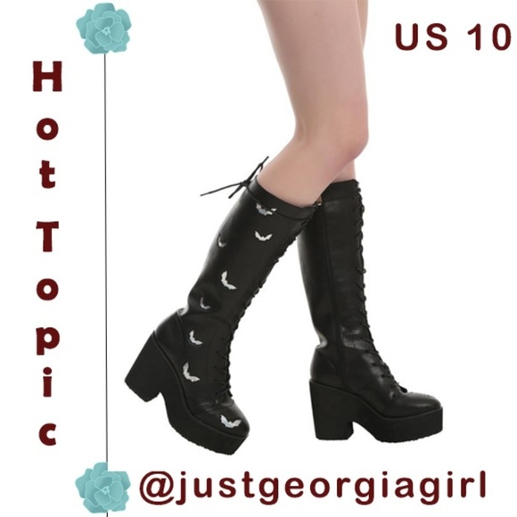 Hot Topic Shoes - Hot Topic Bat Lace Up Tall Leather Platform Boots